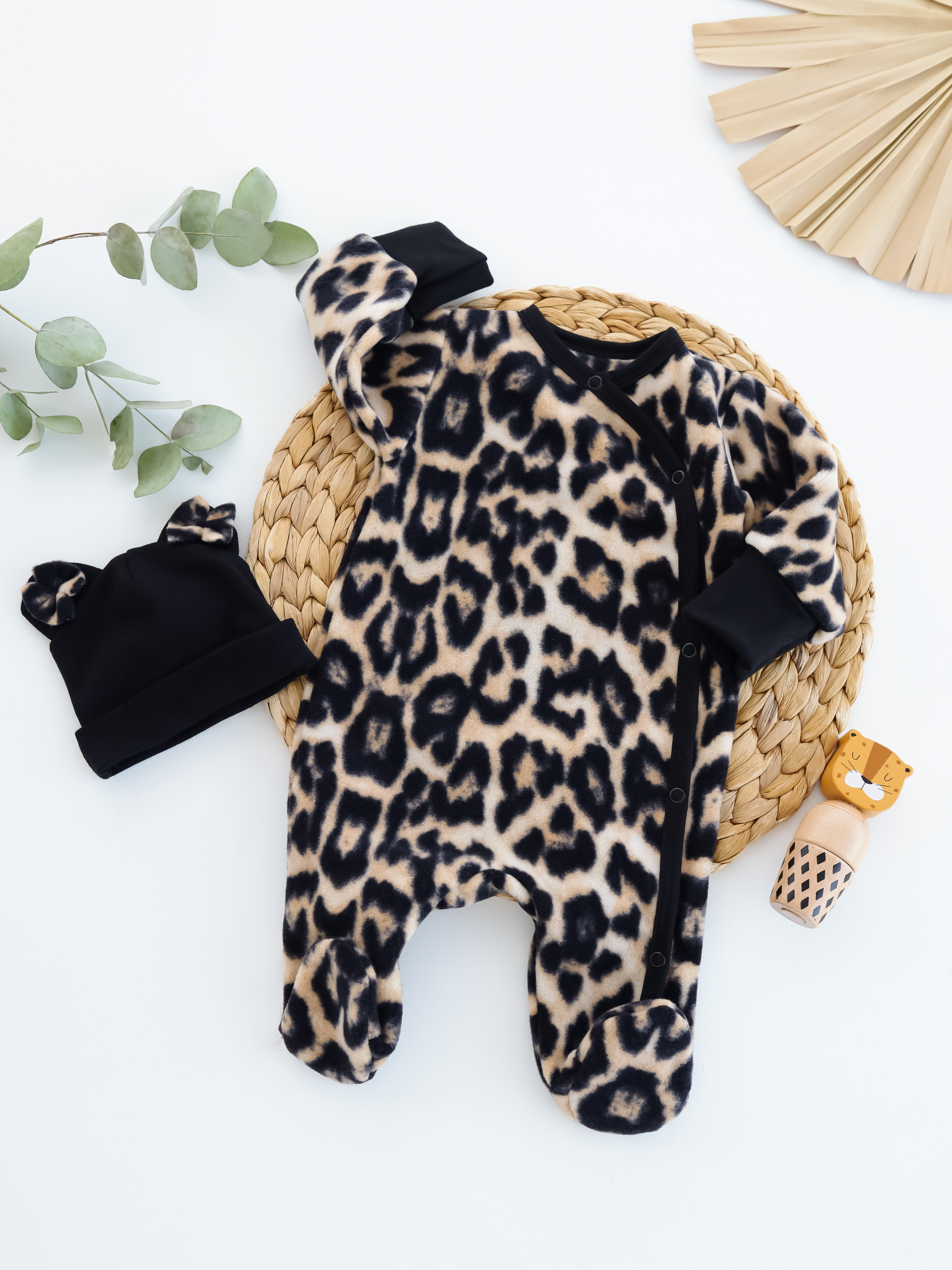 Теплий комплект для новонародженого з флісу з шапочкою (рубчик)