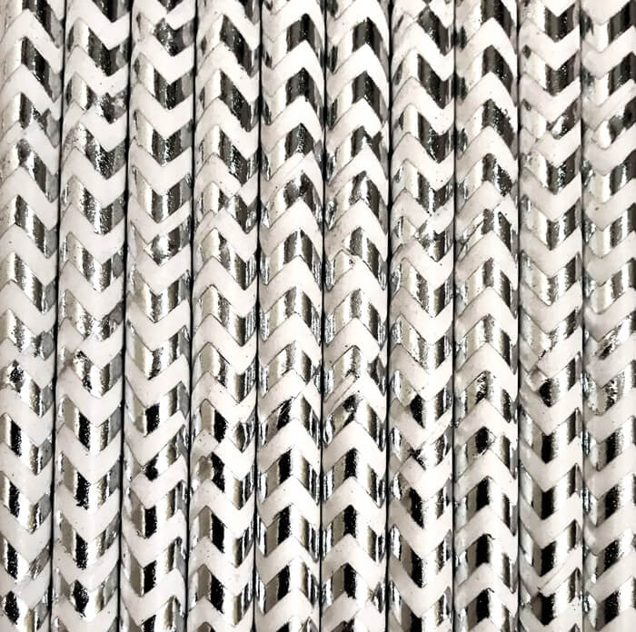 Трубочки фольговані шеврон срібло 25шт