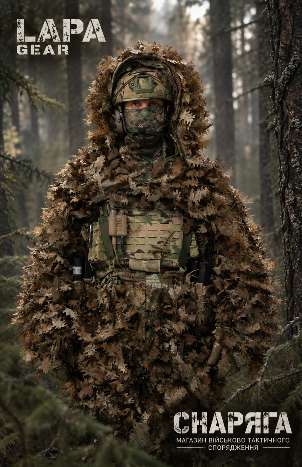 Костюм маскувальний тактичний "Lapa Ghillie V10 «Осінь 2»" від українського бренду "LAPA GEAR".