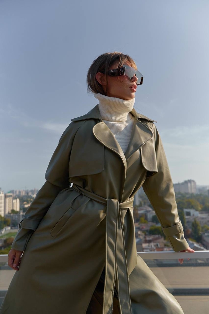 Leather trench coat - Olive