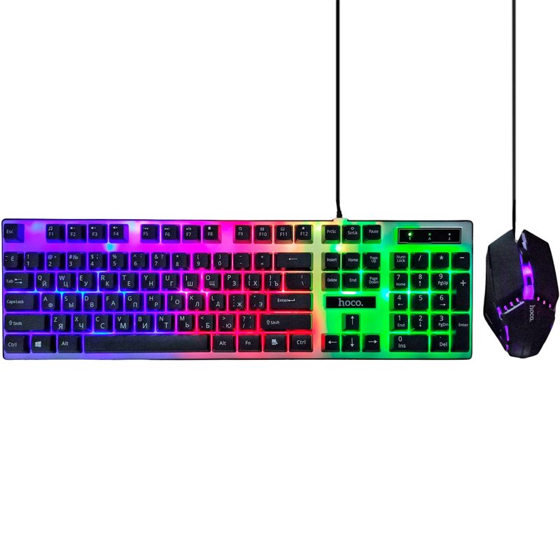 Комплект HOCO GM18 LED (клавіатура + миша) USB (ENG/RU) Black