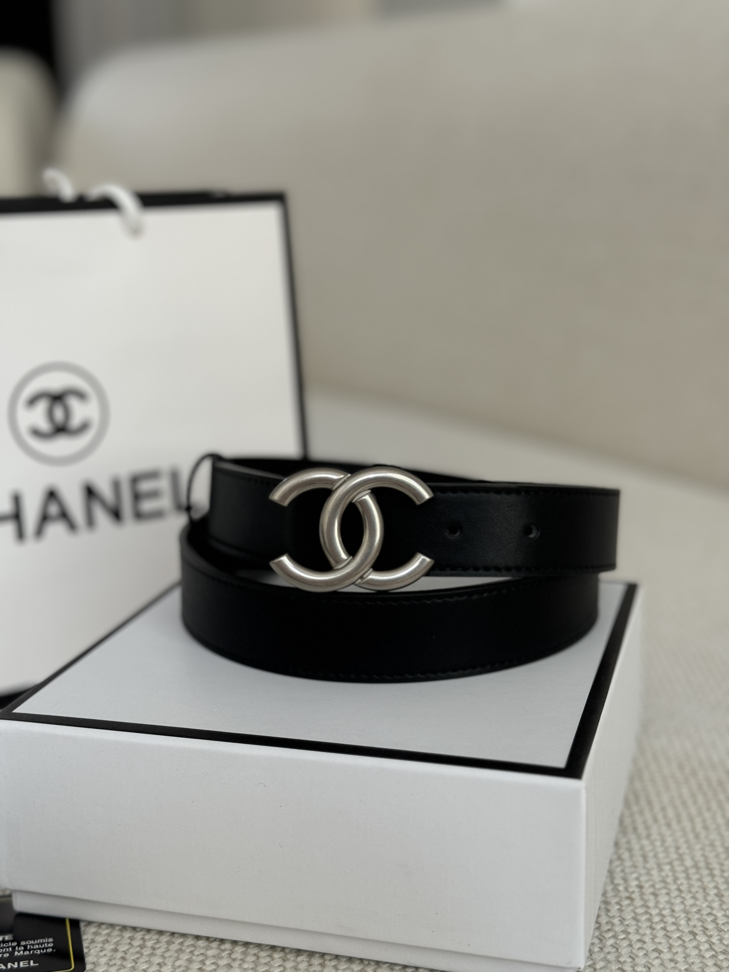 Chanel Leather Belt Black/Silver