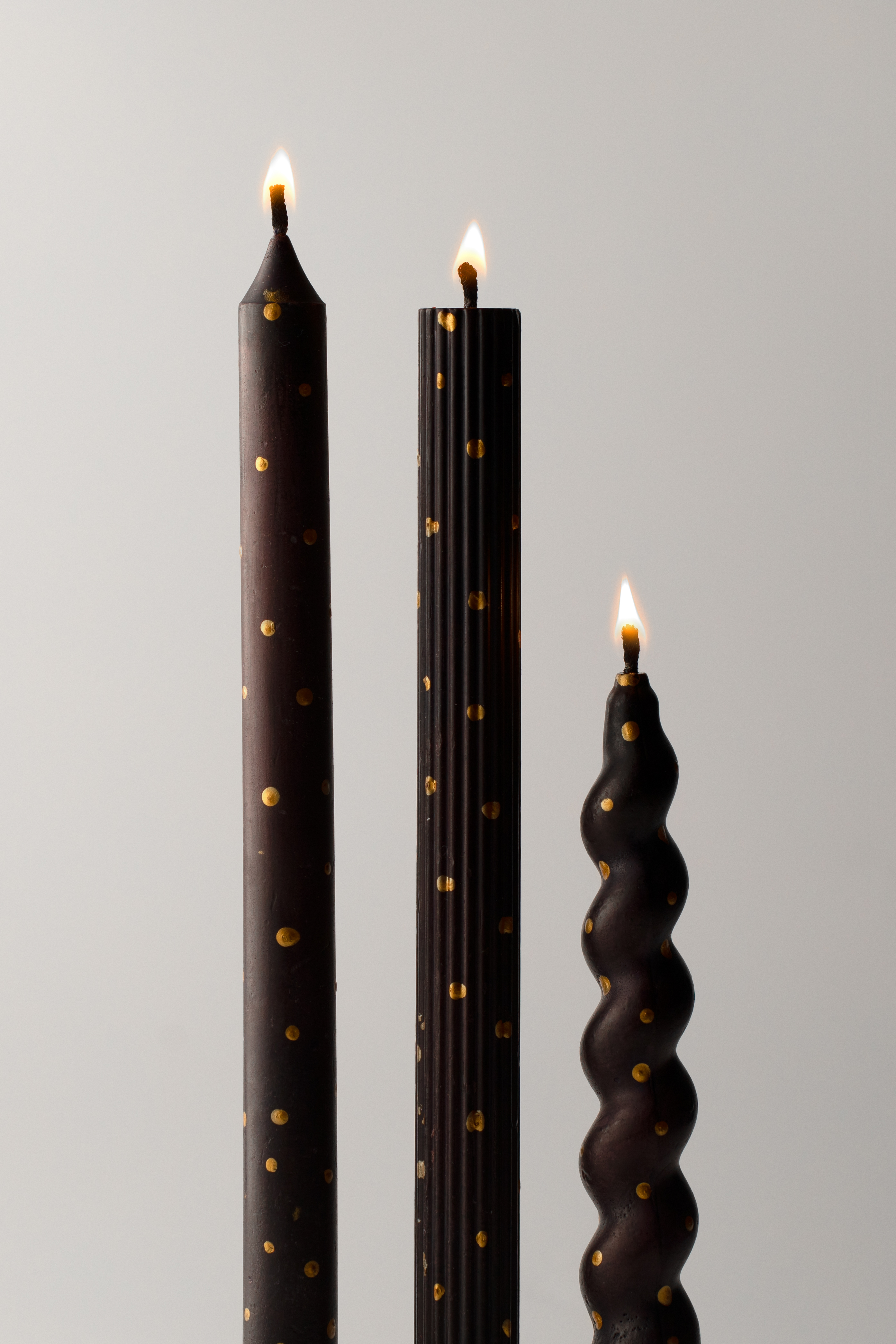 Gold Dot Taper Candles, Full Set of 3