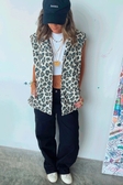 Brown Leopard Print Sleeveless Vest For Women | Front Open Jacket Vest