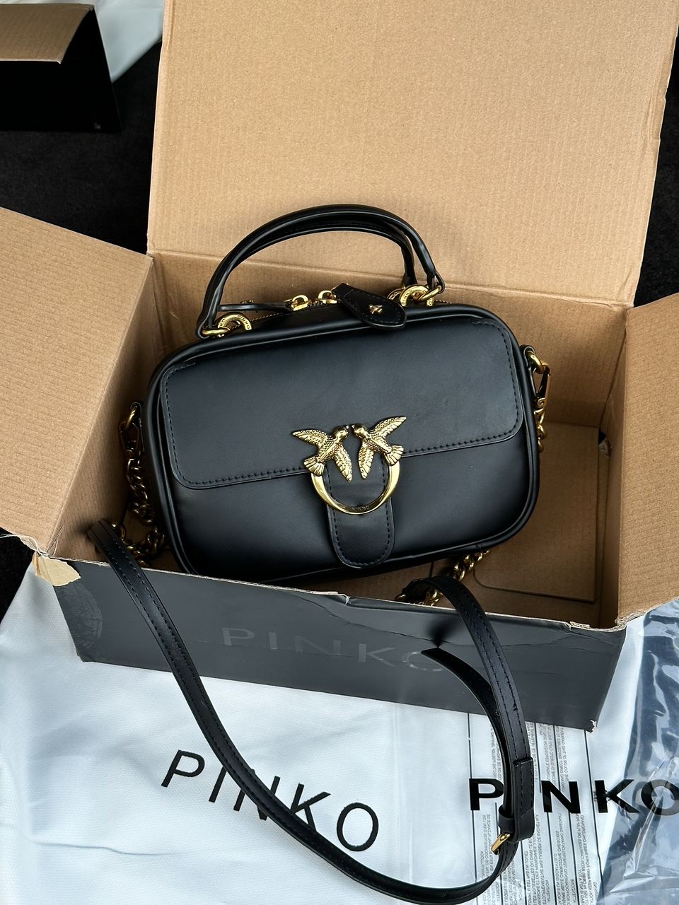 Pinko Square Simply Mini Calfskin Bag Black
