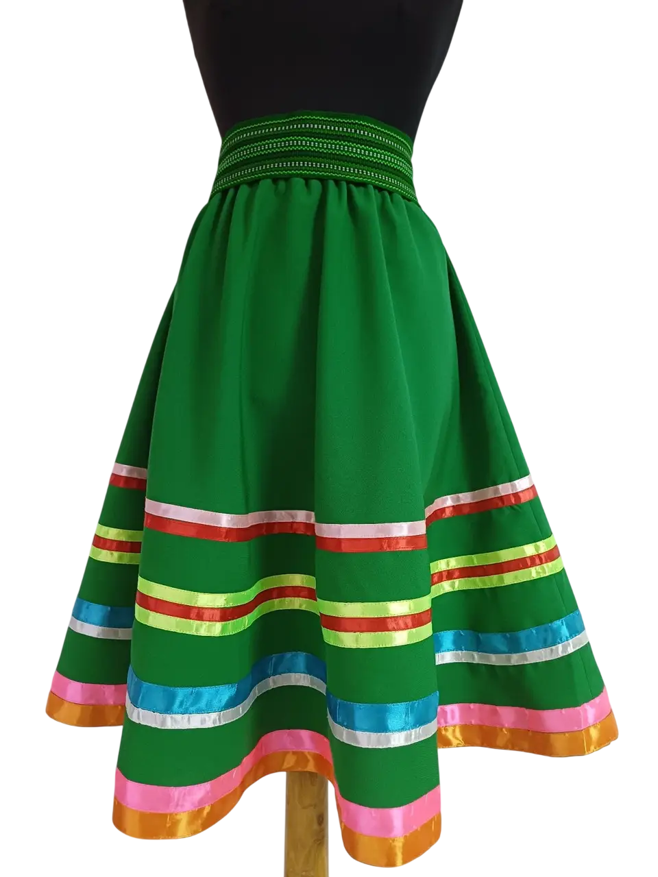 Спідниця напівкльош зі стрічками зелена