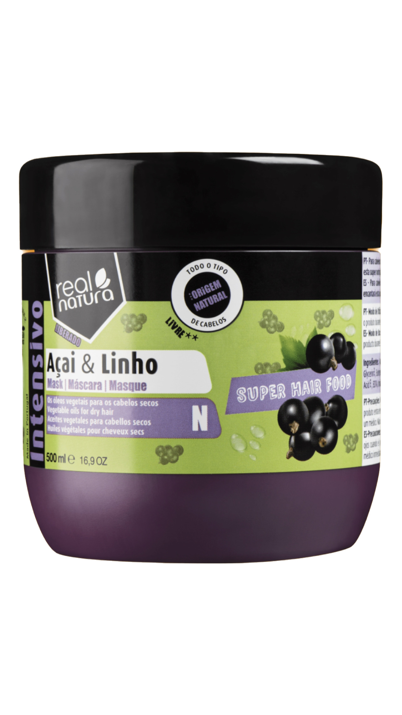 Маска Real Natura SUPER HAIR FOOD AÇAÍ E LINHO для сухого та ламкого волосся 500 мл