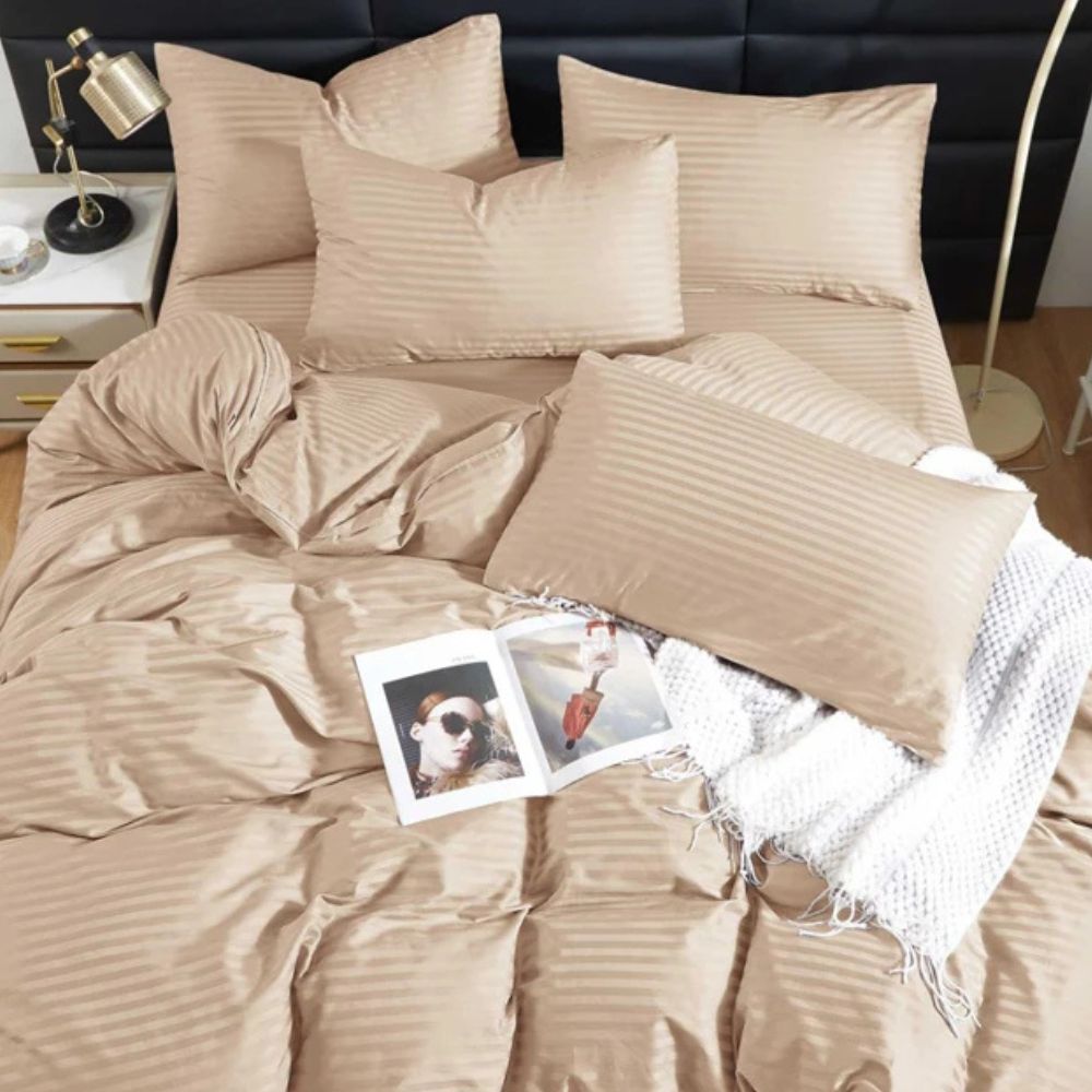 Комплект постільної білизни страйп сатин -  Золотистий беж