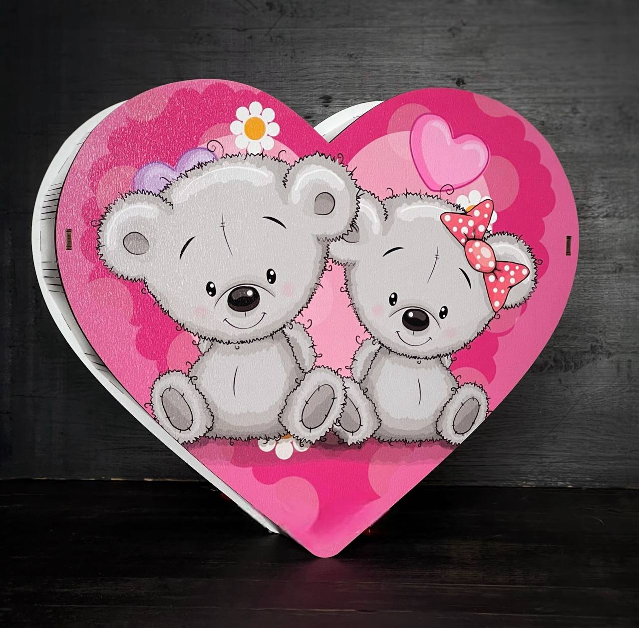 Бокс "Серце" з принтом "Ведмедики Тедді" білий 35х30х8см