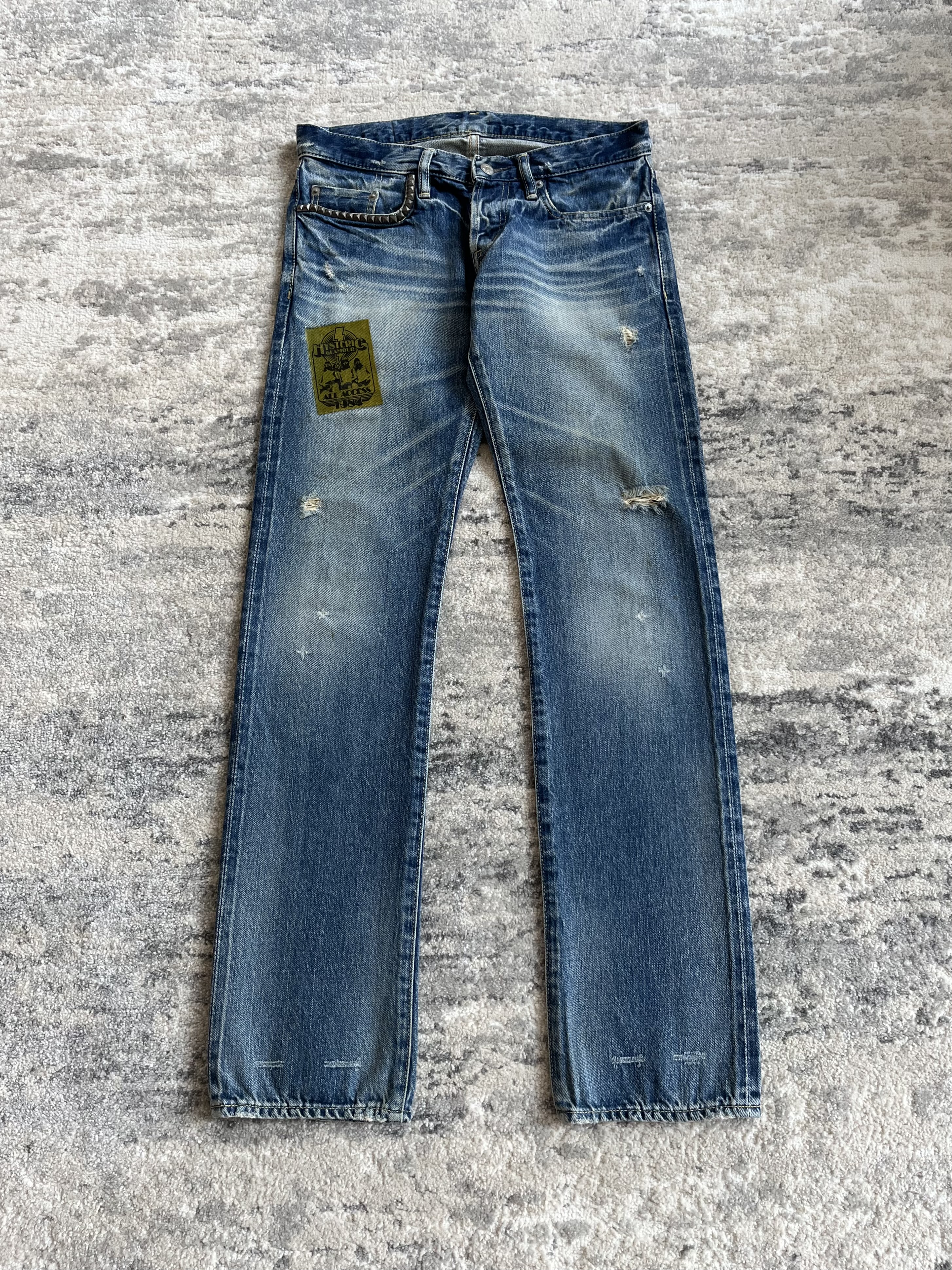 hysteric glamour "all access 1984" blue washed studded jeans