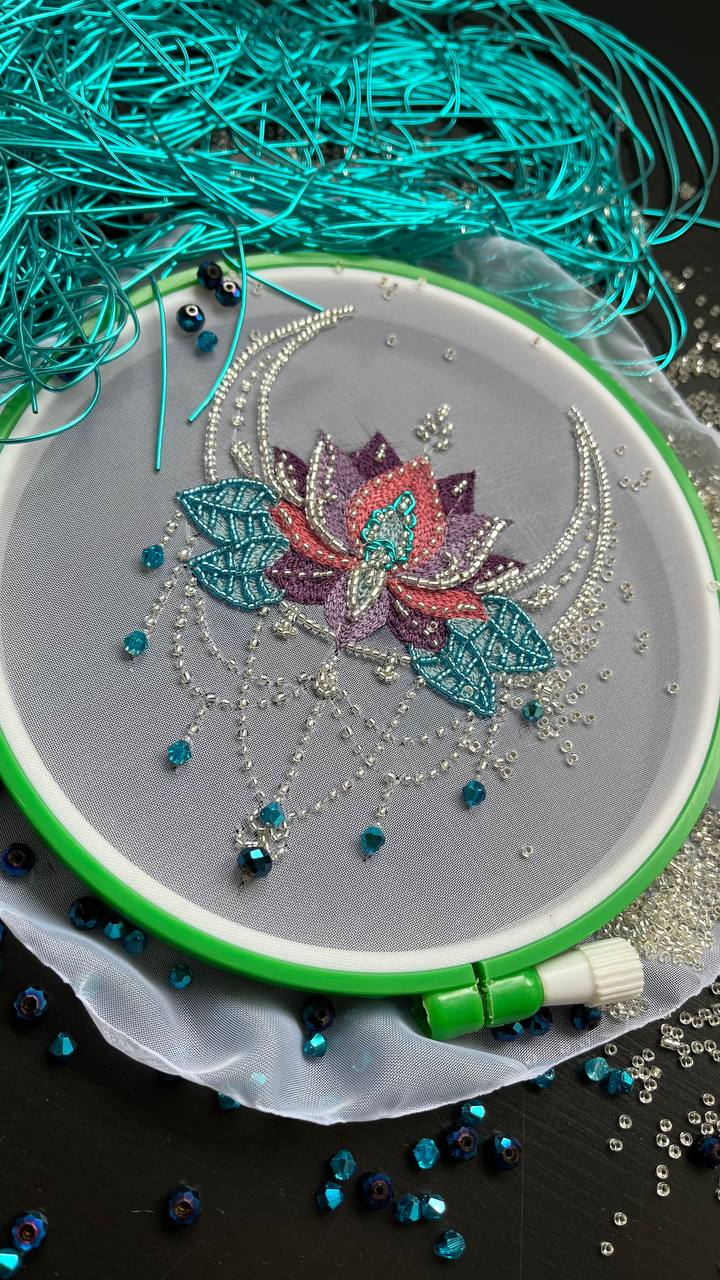 Tambour embroidery kit №15 for beginner Moon Lotus
