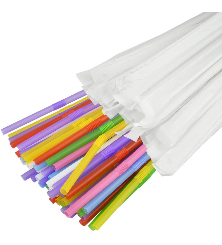 Трубочка гофра з коліном 21 см в індивідуальній упаковці, упаковка 200 шт, 011000015