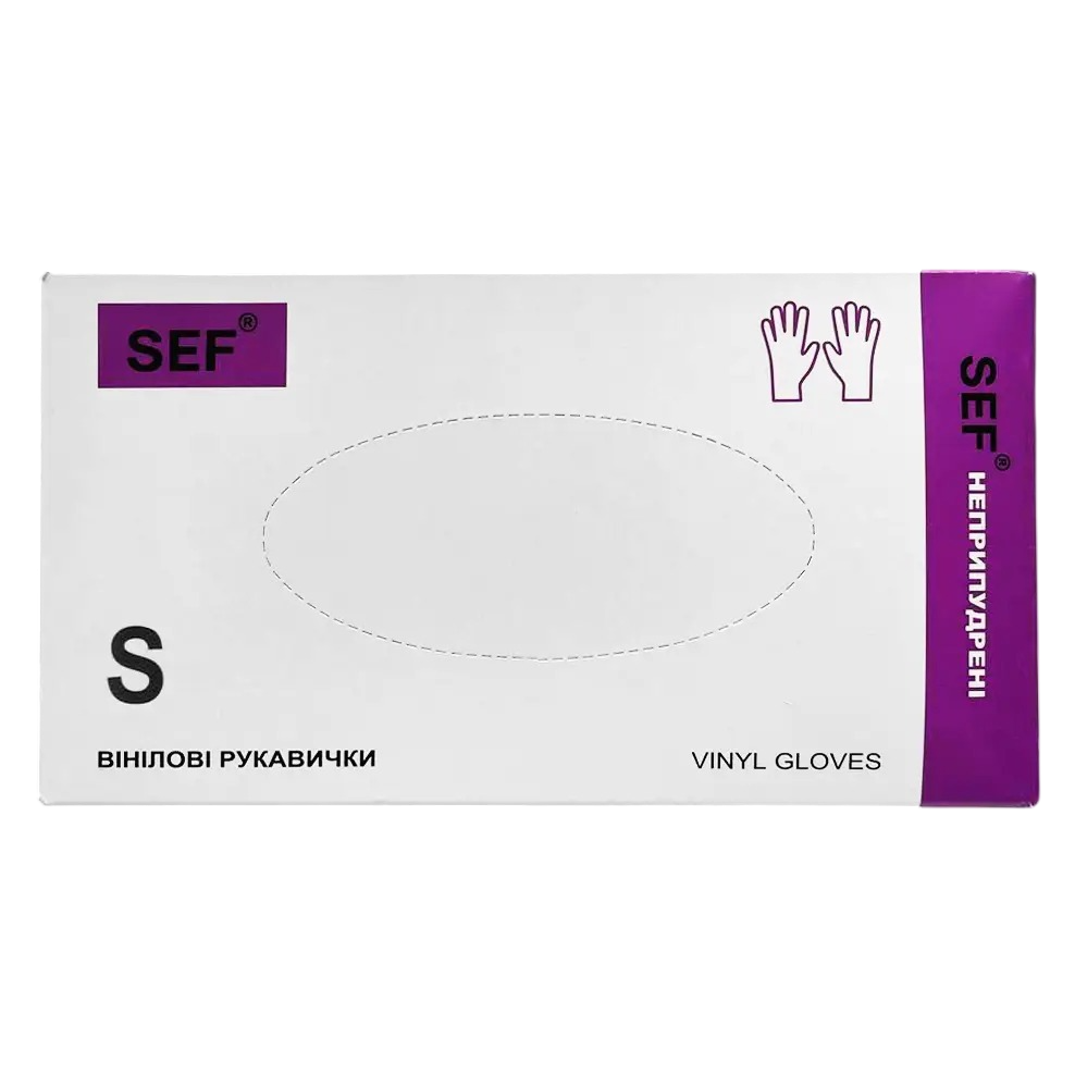 Вінілові рукавички оглядові SEF, розмір S, 100 шт (50 пар)