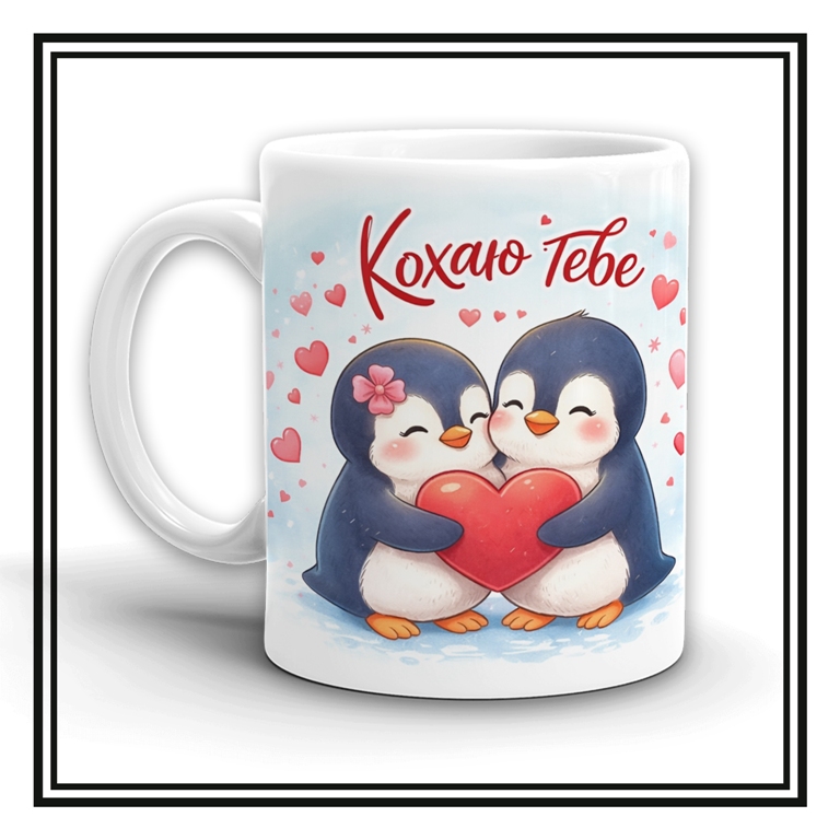 Чашка "Кохаю тебе"  з пінгвінами