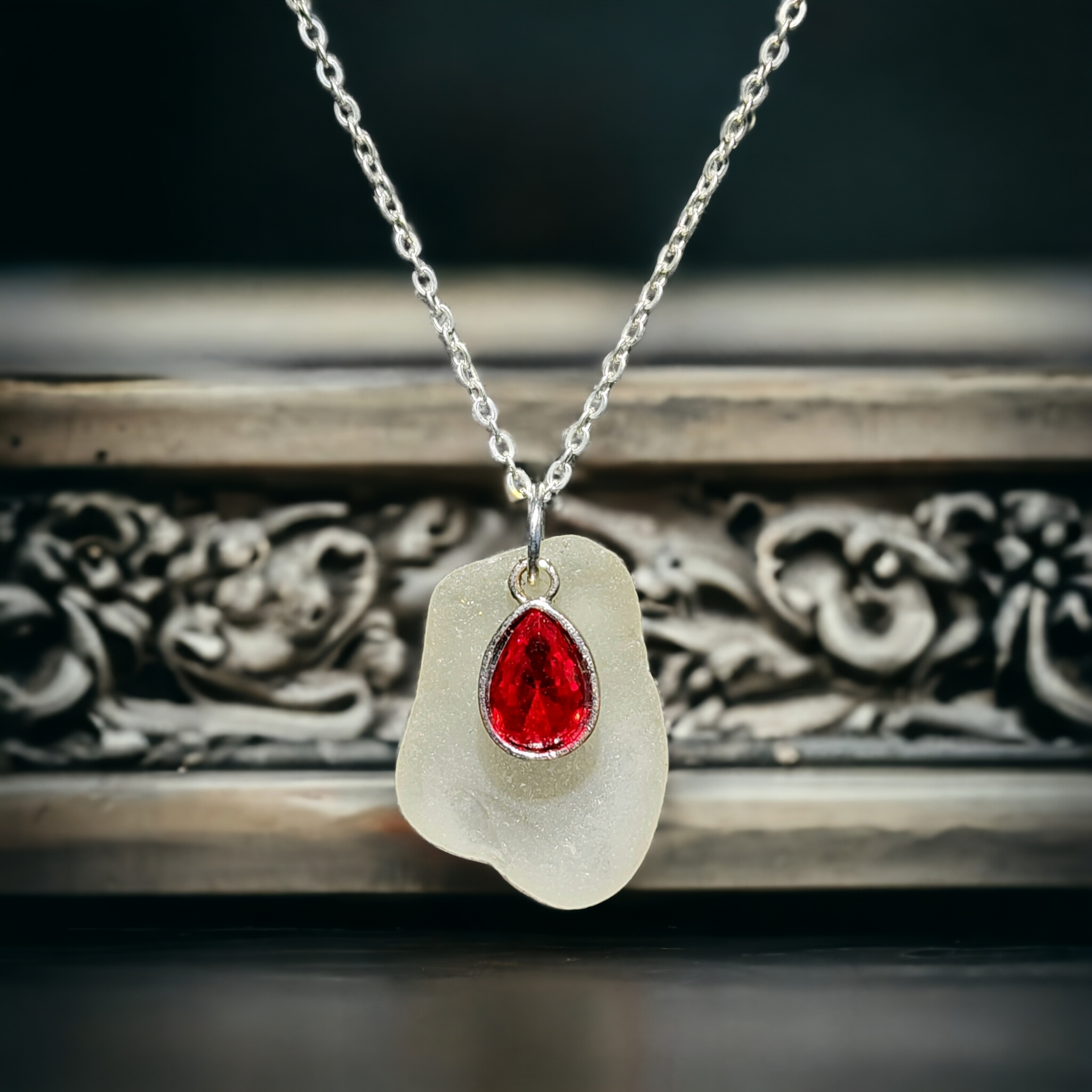 Red Jewel Sea Glass Necklace 