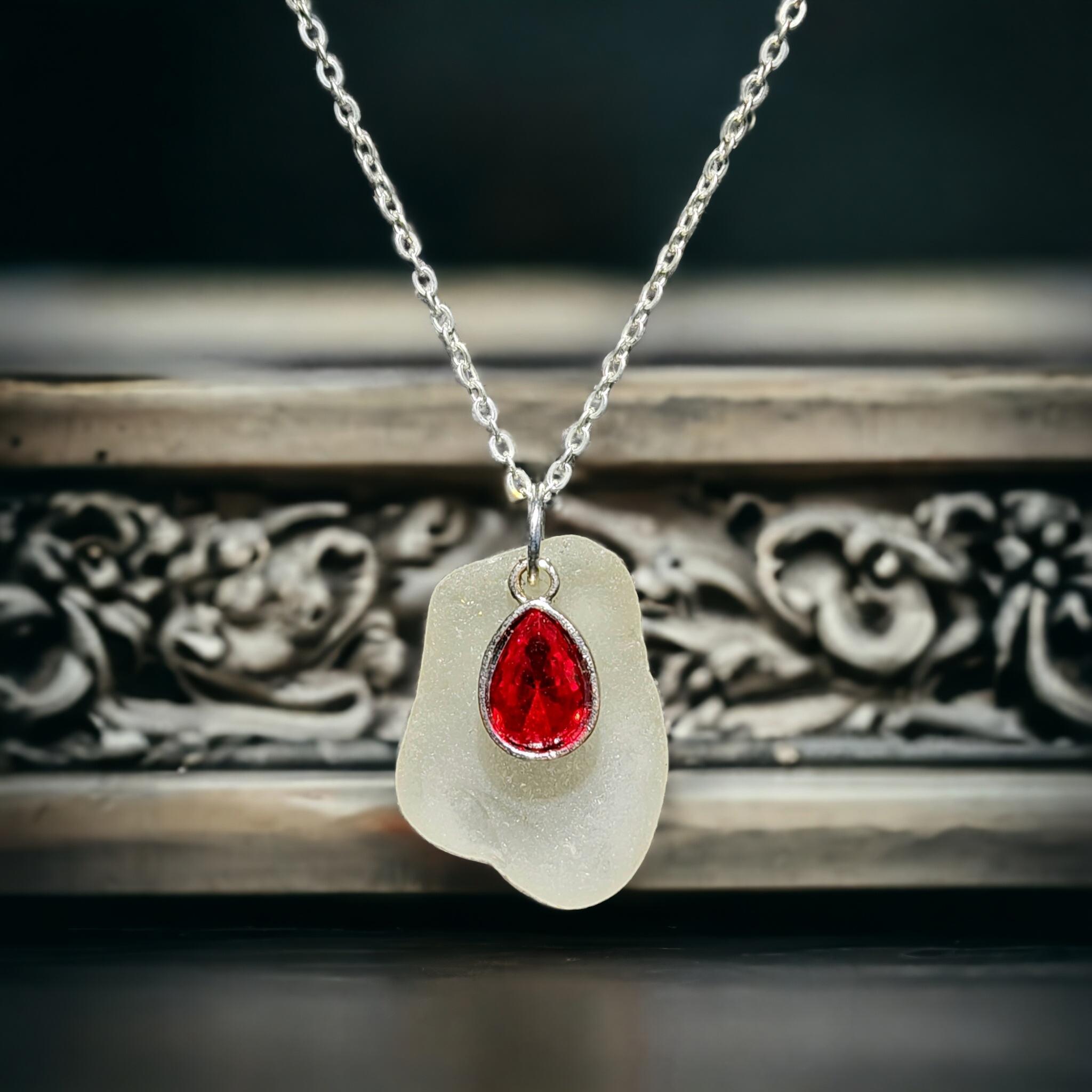 Red Jewel Sea Glass Necklace