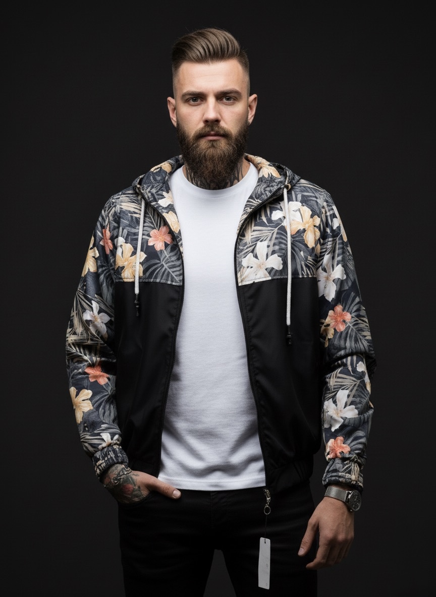 Чоловіча куртка з принтом, на флісі black