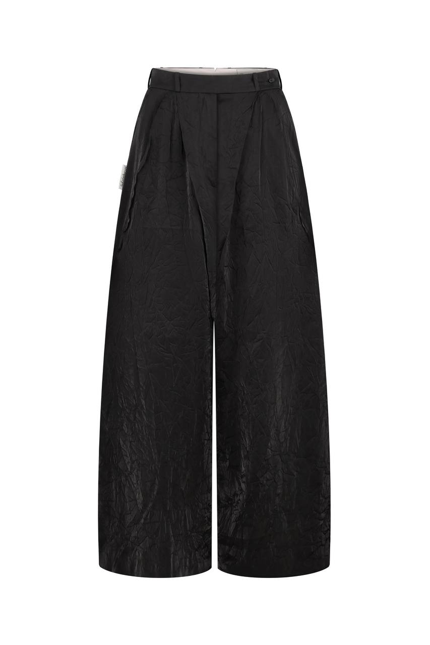 Recycled viscose trousers with multidirectional creased