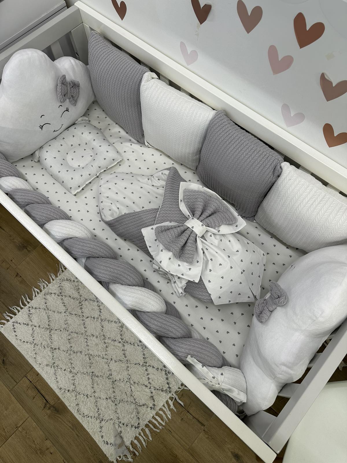 В ліжечко набір Babys «Дві хмаринки» сірий-білий
