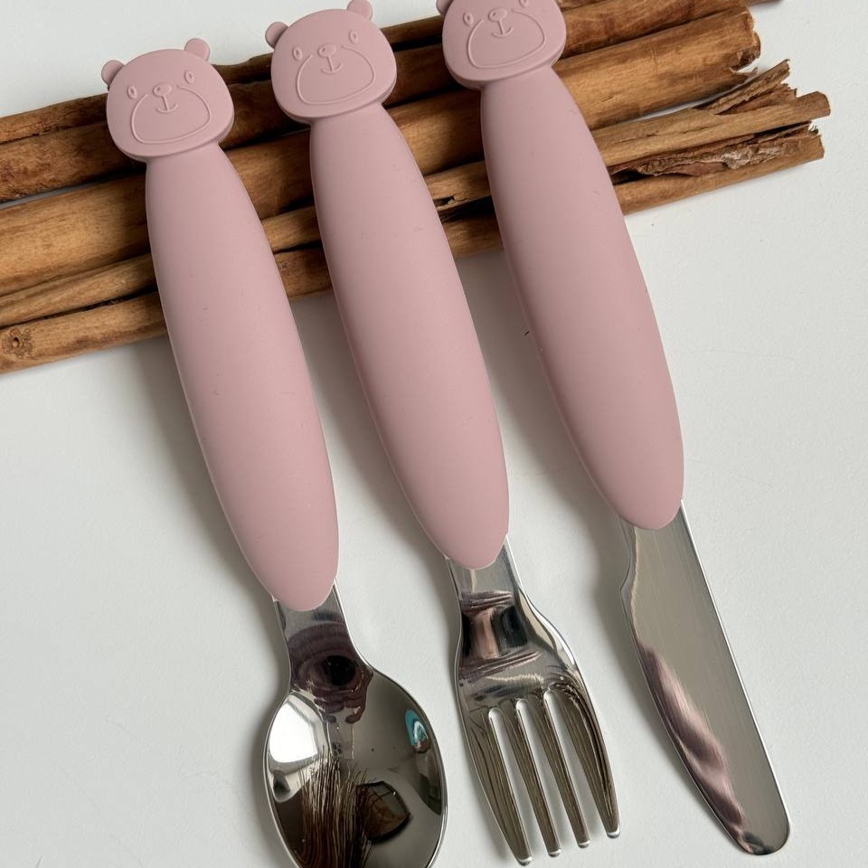 Металеві прибори "Ведмедик" 3-ки Пудра (Pale mauve)
