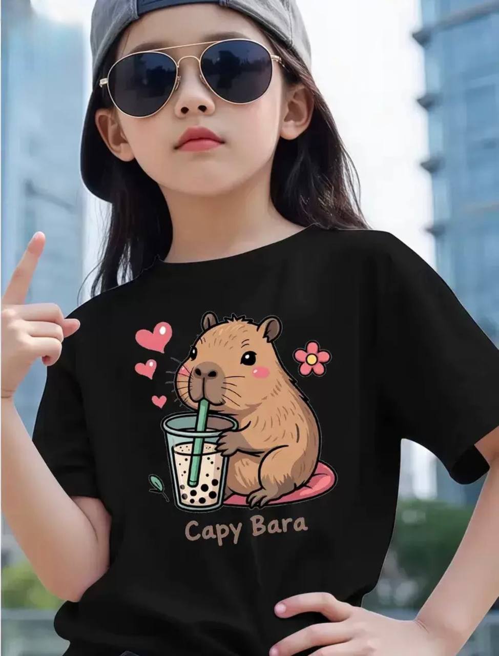 Стильна чорна дитяча футболка з Капібара, дитяча футболка з Capybara,розмір 120