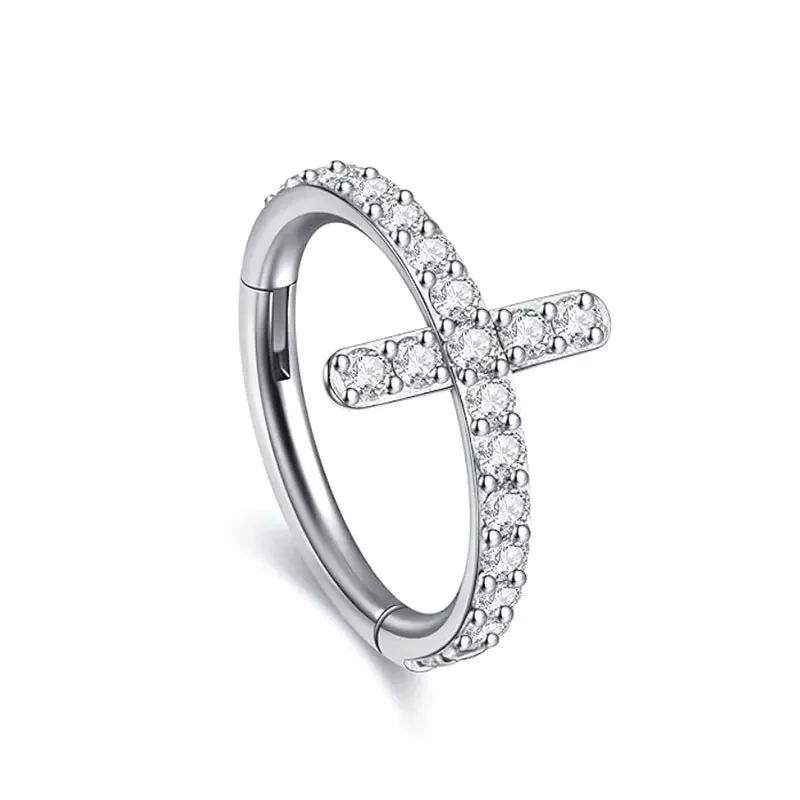 Clicker Ring with Crystal Cross Design