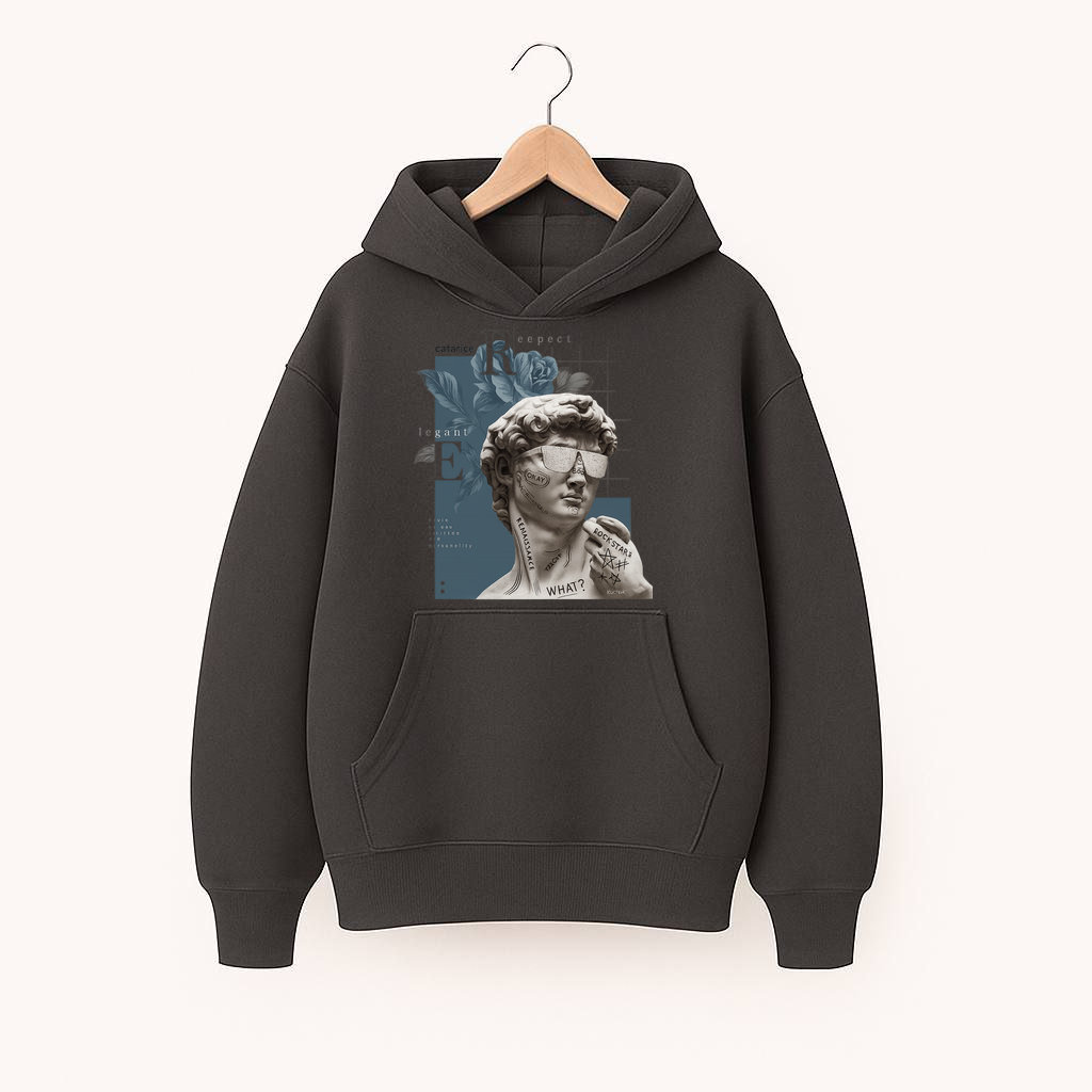 ХУДІ  ОВЕРСАЙЗ  ГРАФІТ   З ПРИНТОМ "ЕЛЕГАНТ"