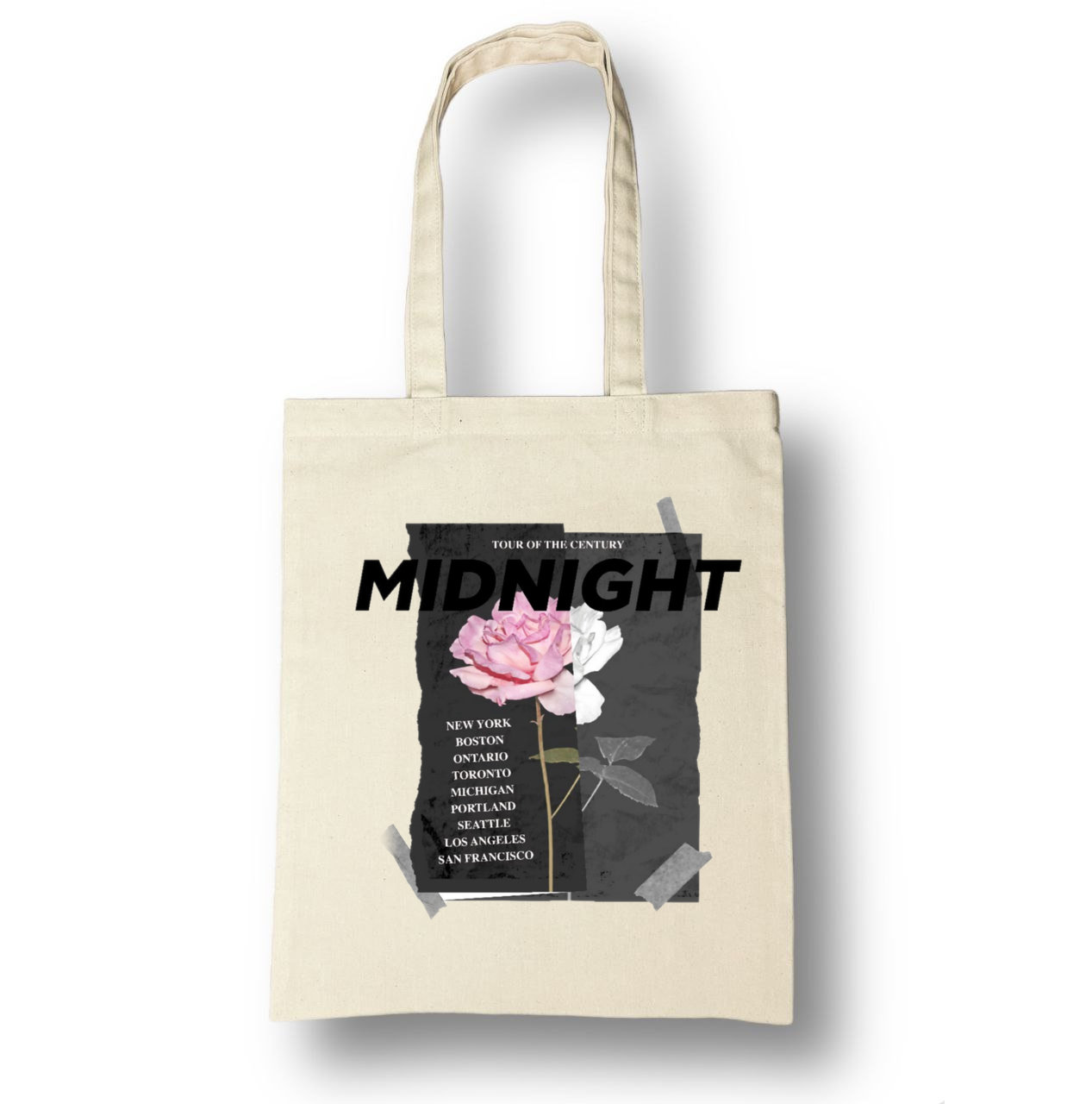 Шопер бежевий (натуральний колір) класичний з принтом "ТРОЯНДА 1"