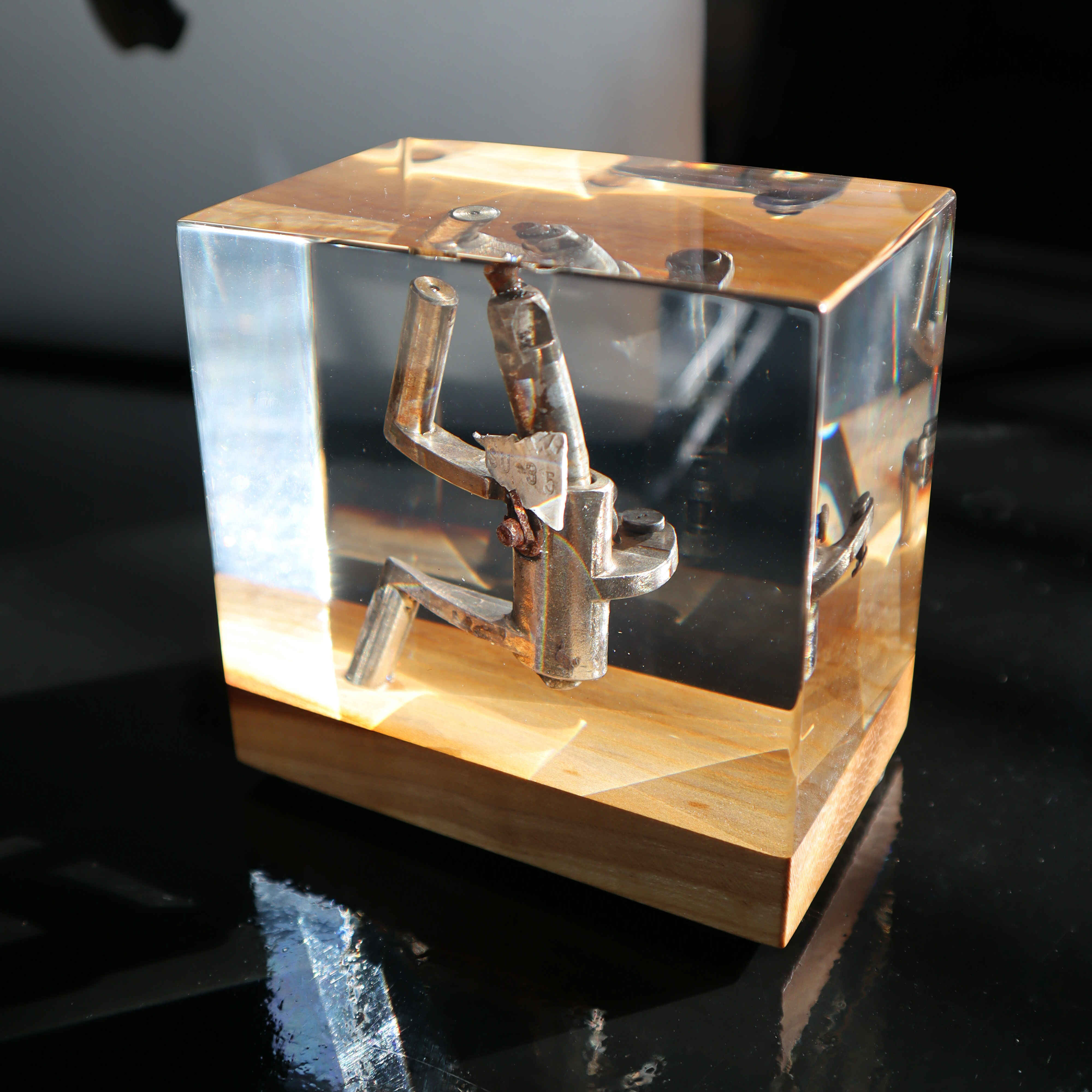 Trophy statuette with a detail of the engine of the destroyed russian Su-35S