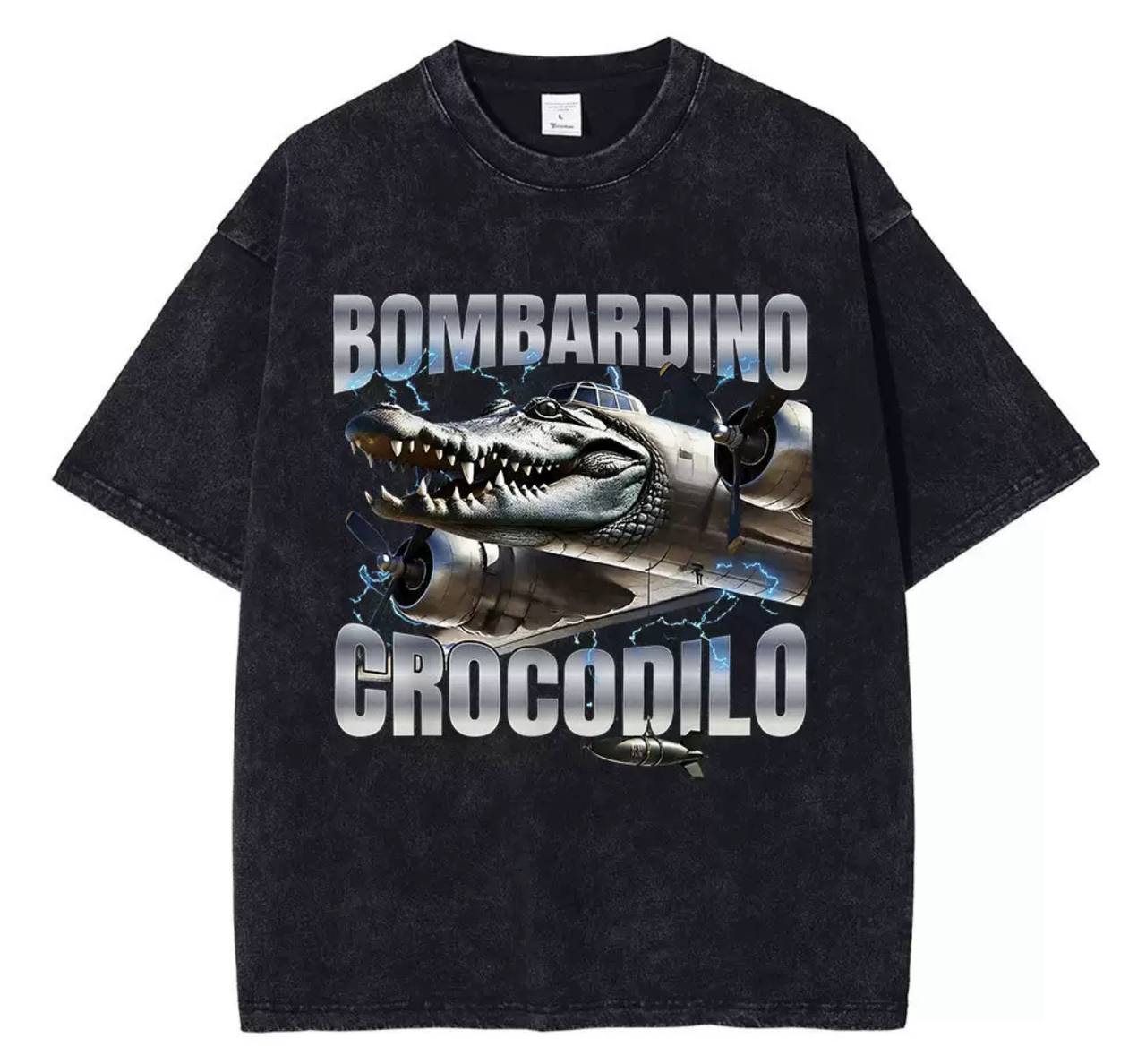 Футболка Brainrot Bombardino Crocodilo Бомбардіно Крокоділо Чорна меланж