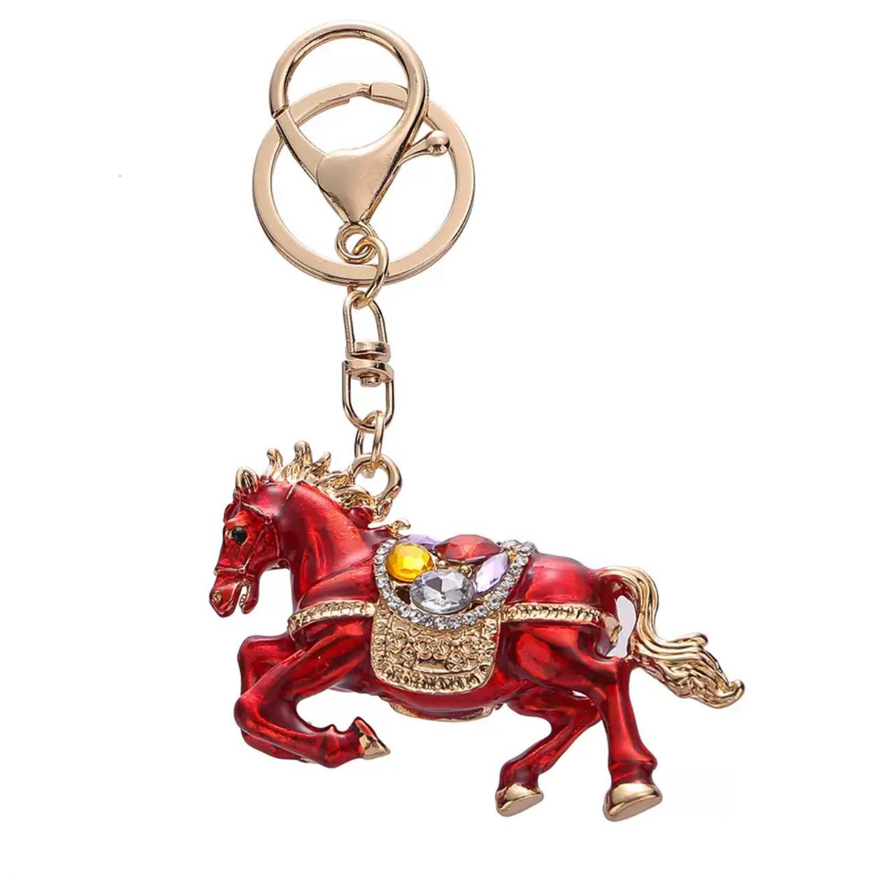 Брелок Кінь червоний зі стразами, символ 2026 року