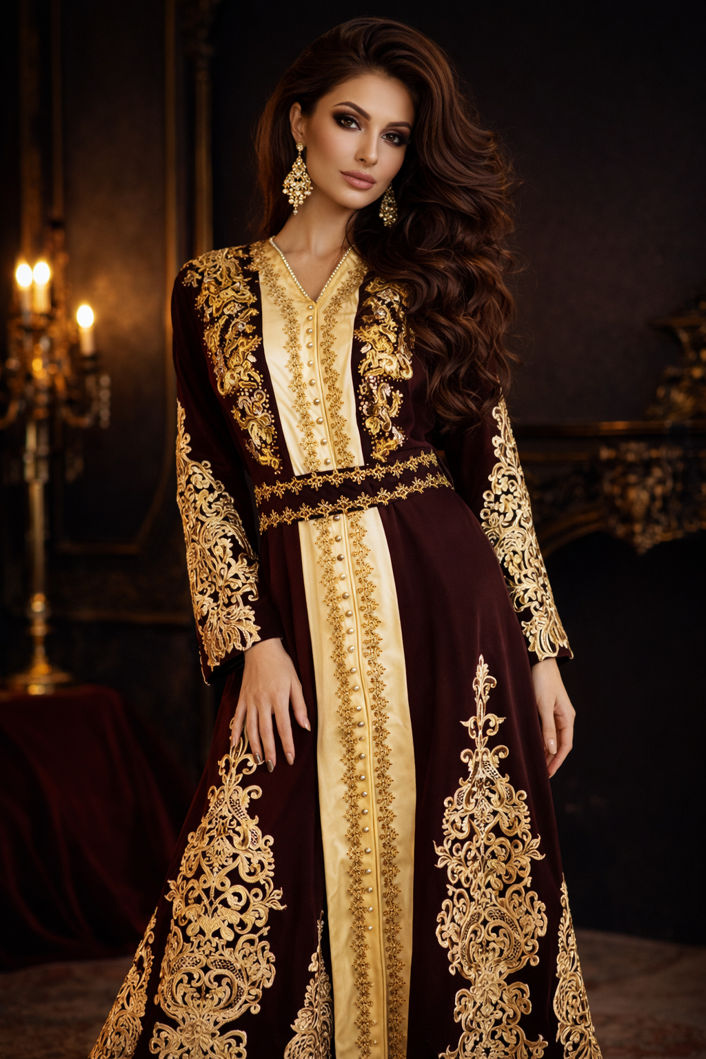 Custom brown caftan withh embroidery