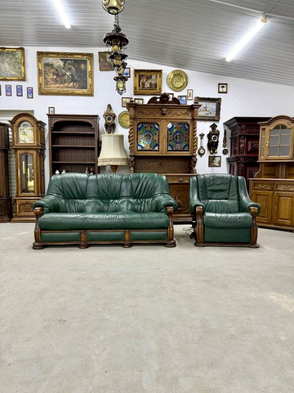 Шкіряний комплект Диван і крісло-реклайнер