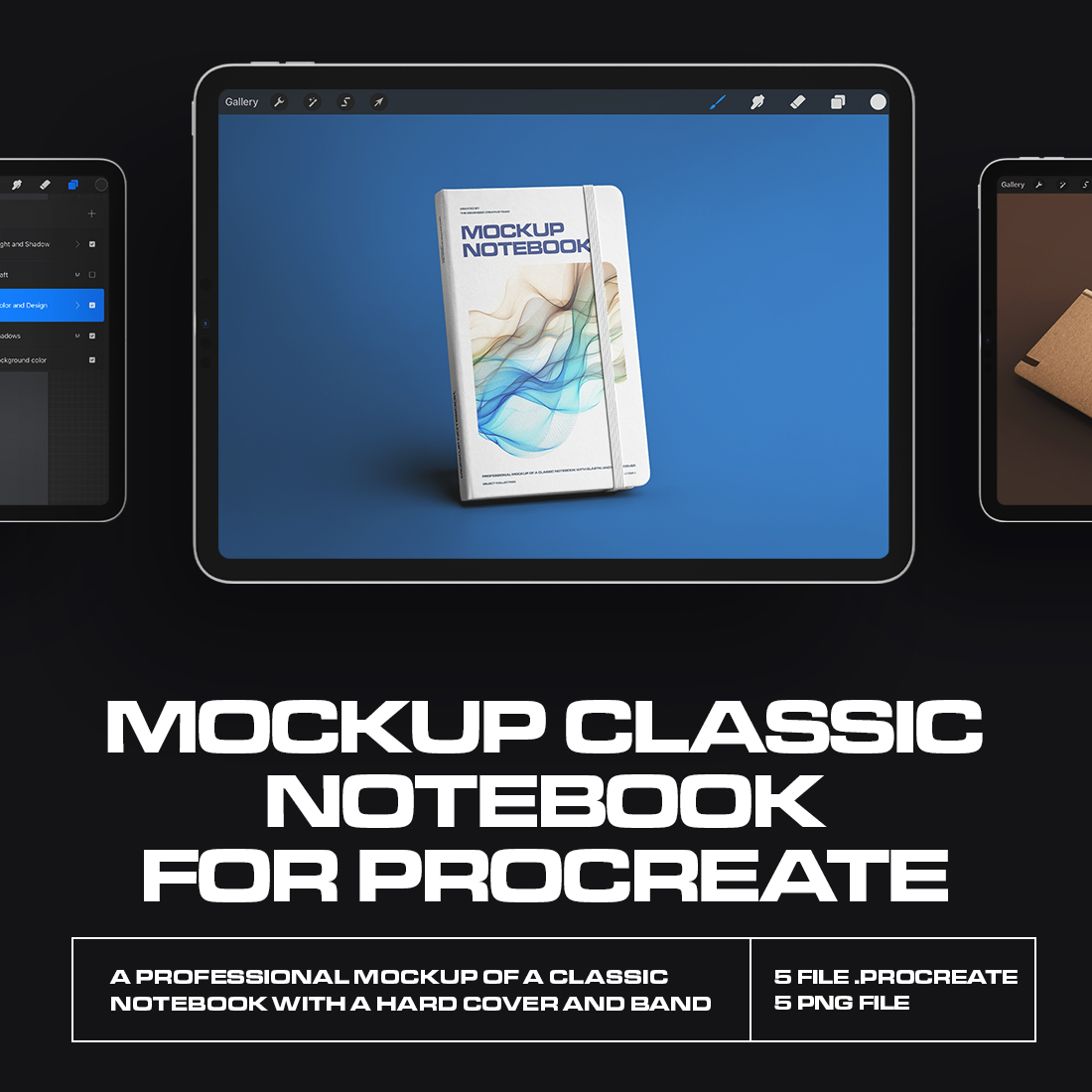 6 Mockups of Classic Notebook with Band and Hard Cover for Procreate-copy
