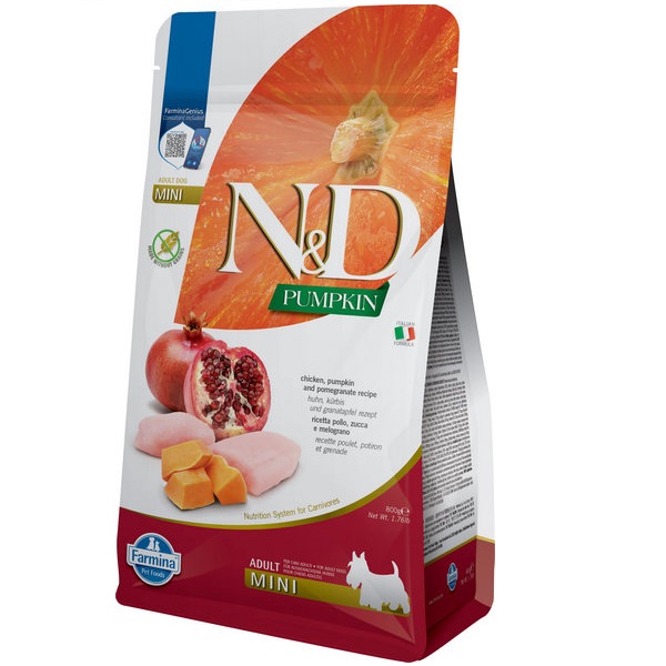 Фарміна дог сух N&D Grain Free PUMPKIN CHICKEN & POMEGRANATE ADULT MINI 800 gr 33192