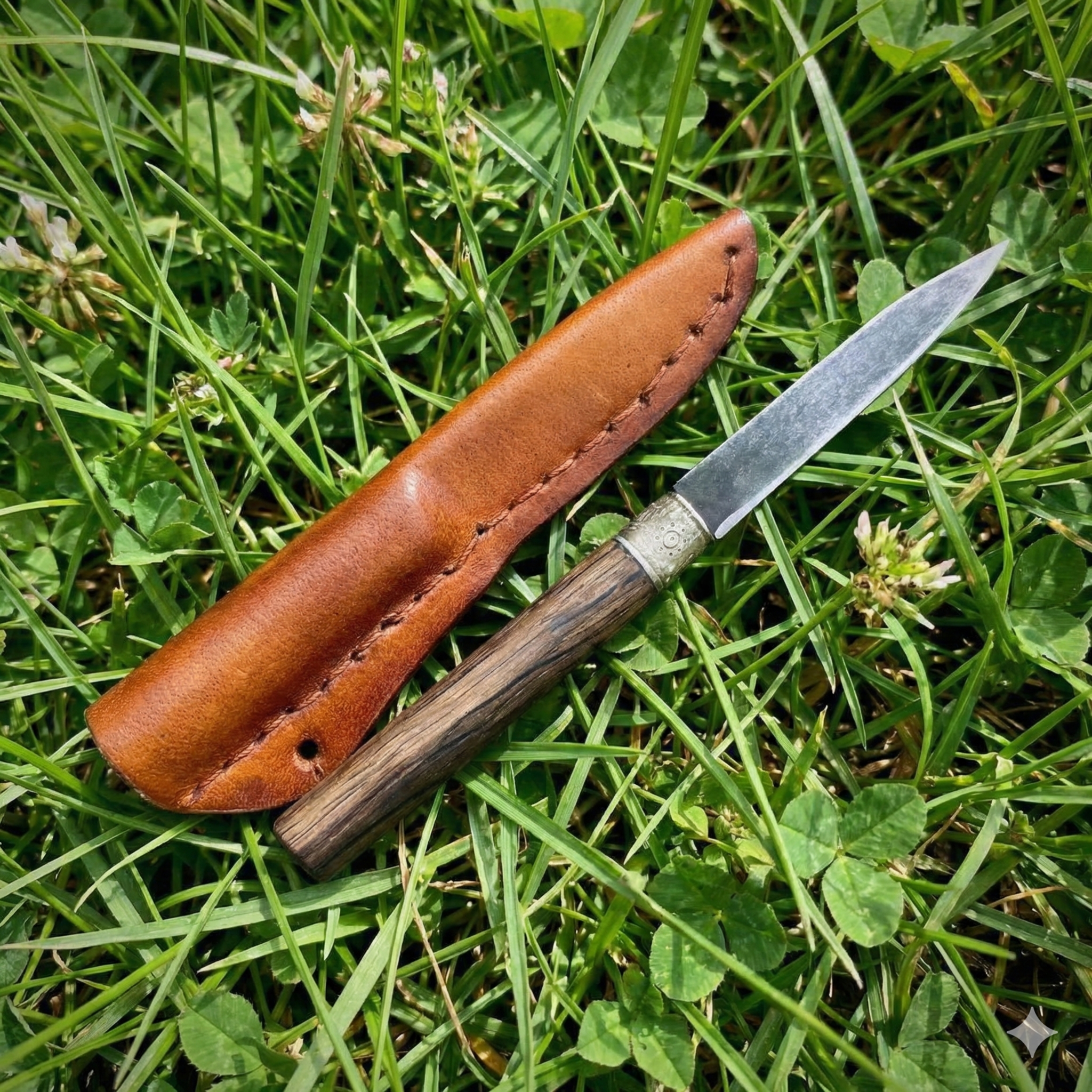 Ніж малий руків'я морений дуб з обоймою човник