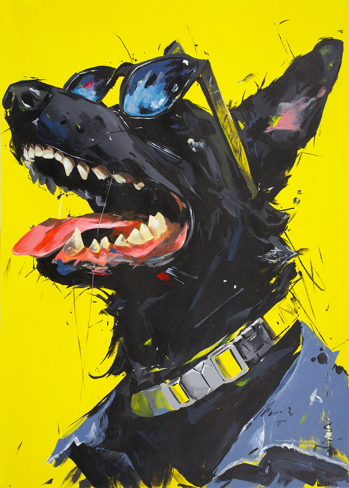 Joyful Bark, 42x30 cm original acrylic painting on paper-copy