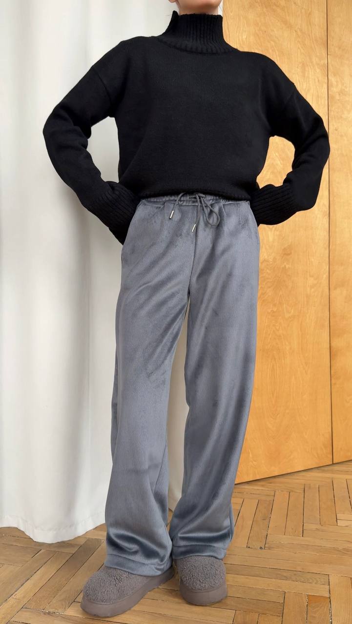 Штани вельвет сірі фліс