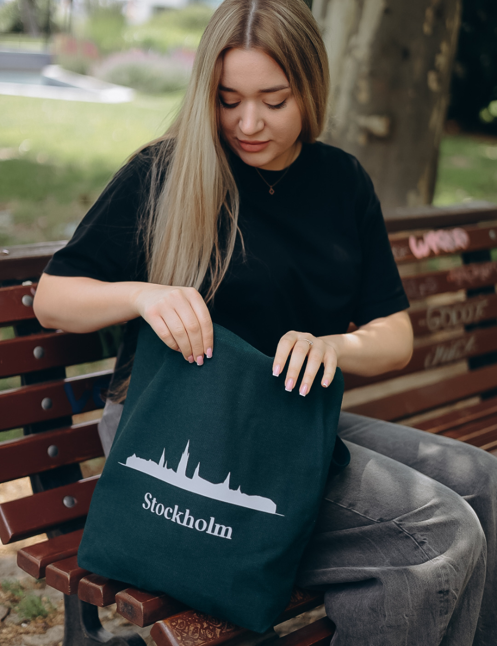 Cotton Tote Bag with Stockholm Print