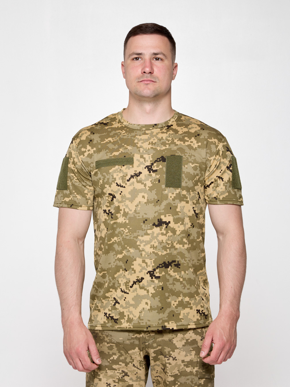 Футболка тактична чоловіча UKM Coolmax потовідвідна піксель з липучками