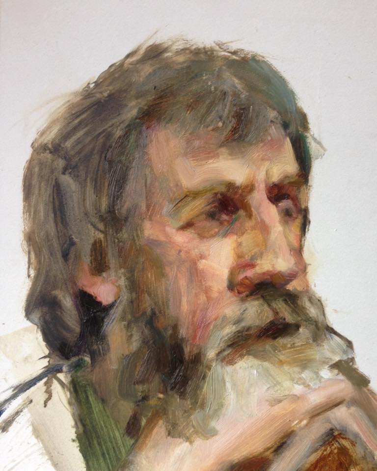An Old Man Looking Far Ahead, 2017, 40x30 sm, oil on cardboard