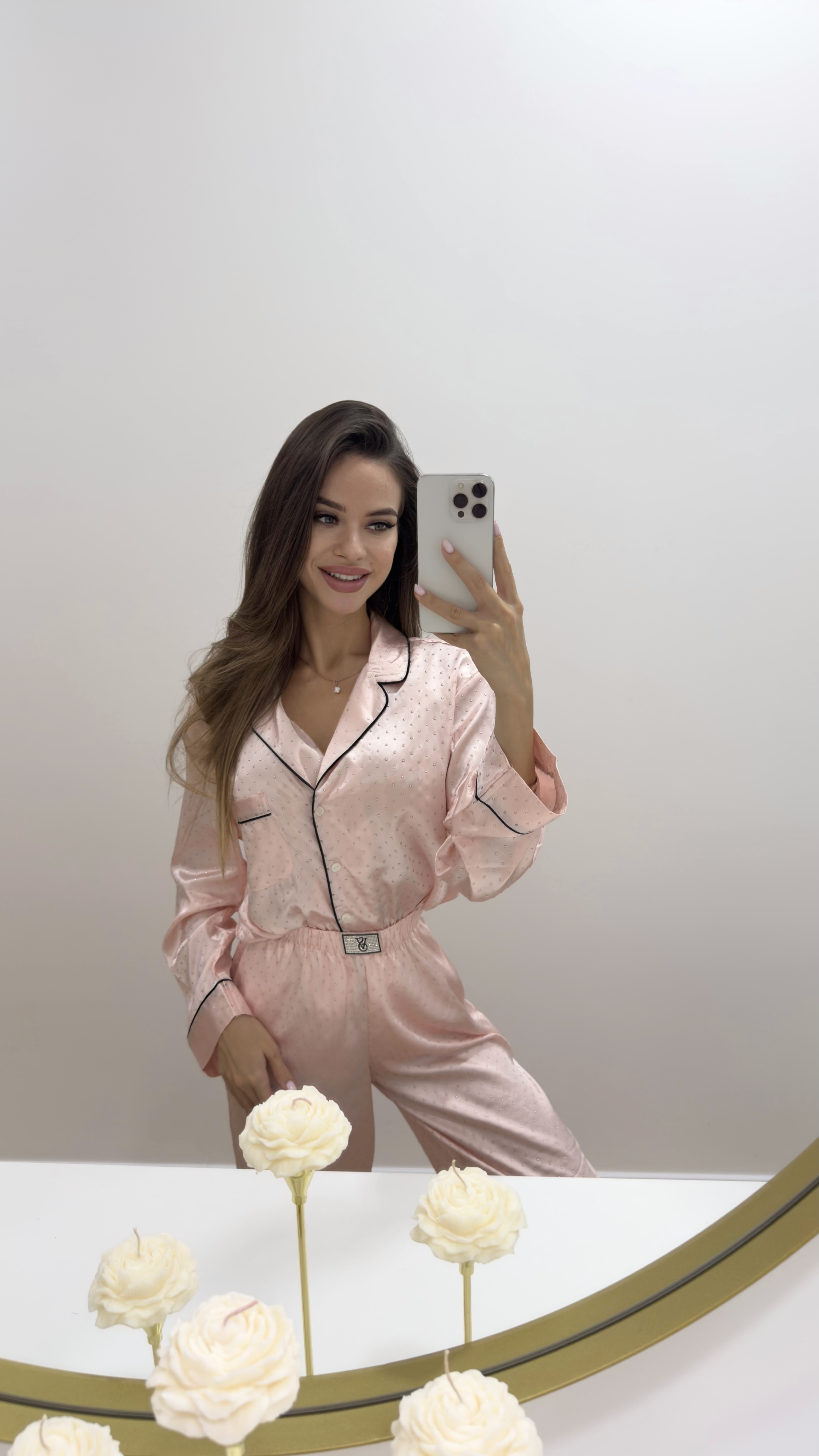 Пижама (сорочка+штани) VS Satin Dew Drop Satin Long Pajama Set Purest Pink