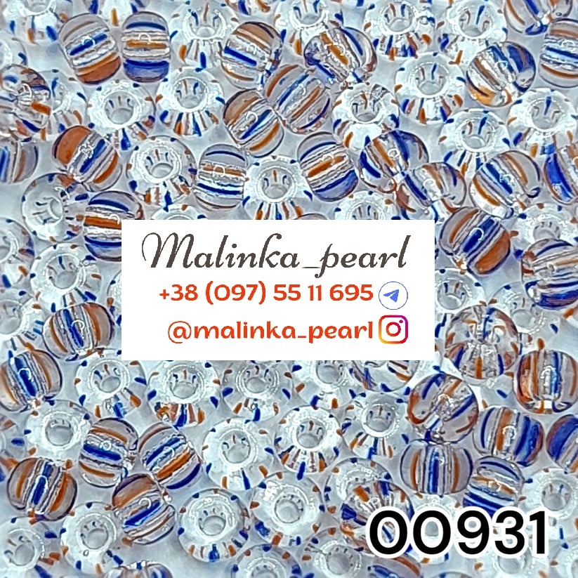 Бісер кришталевий у червоно-синю вузьку смужку