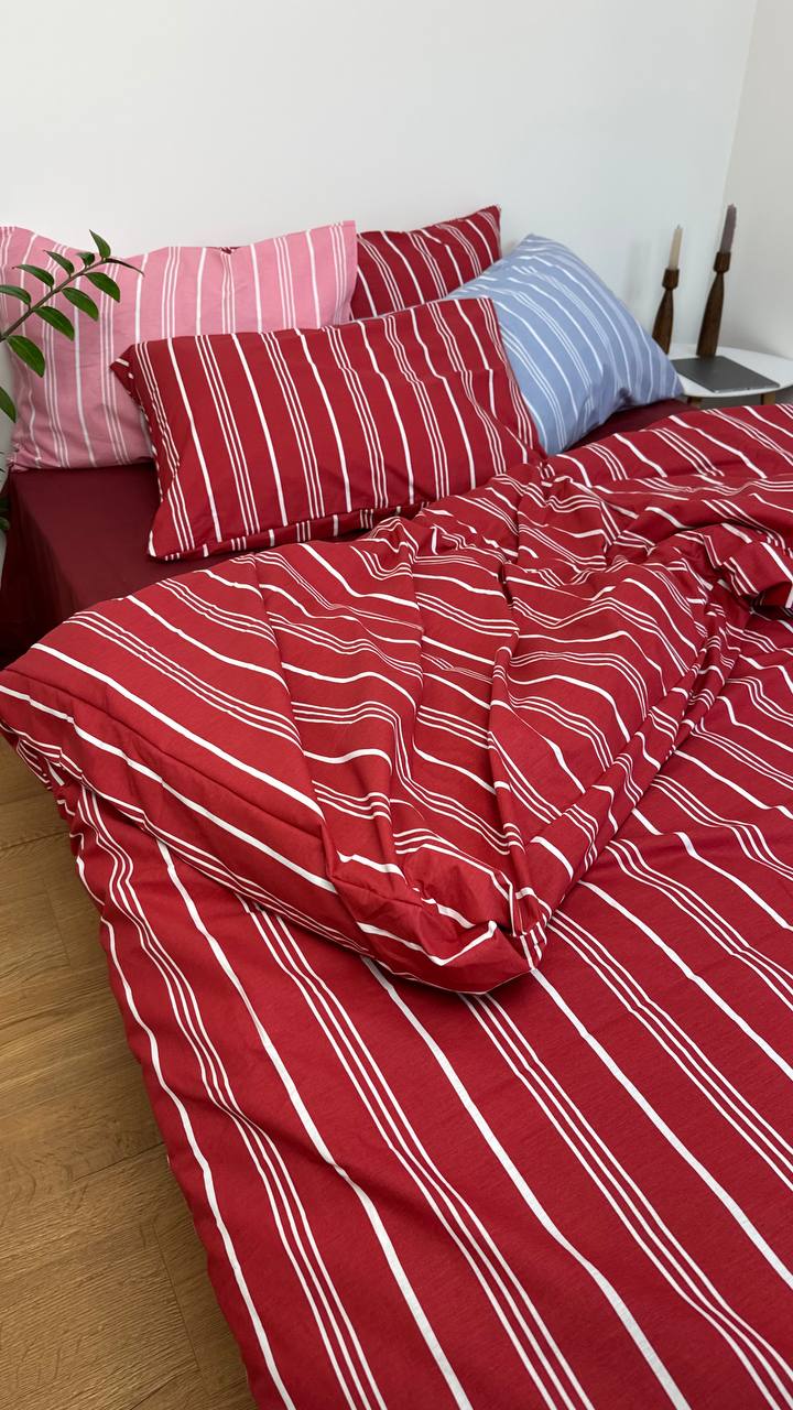 Комплект постільної білизни Ранфорс червона смужка