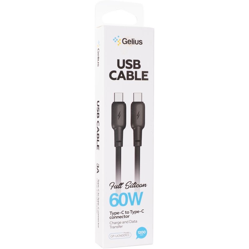 Кабель USB Gelius Full Silicon GP-UCN001CC Type-C to Type-C (1.2м) (60W) Black