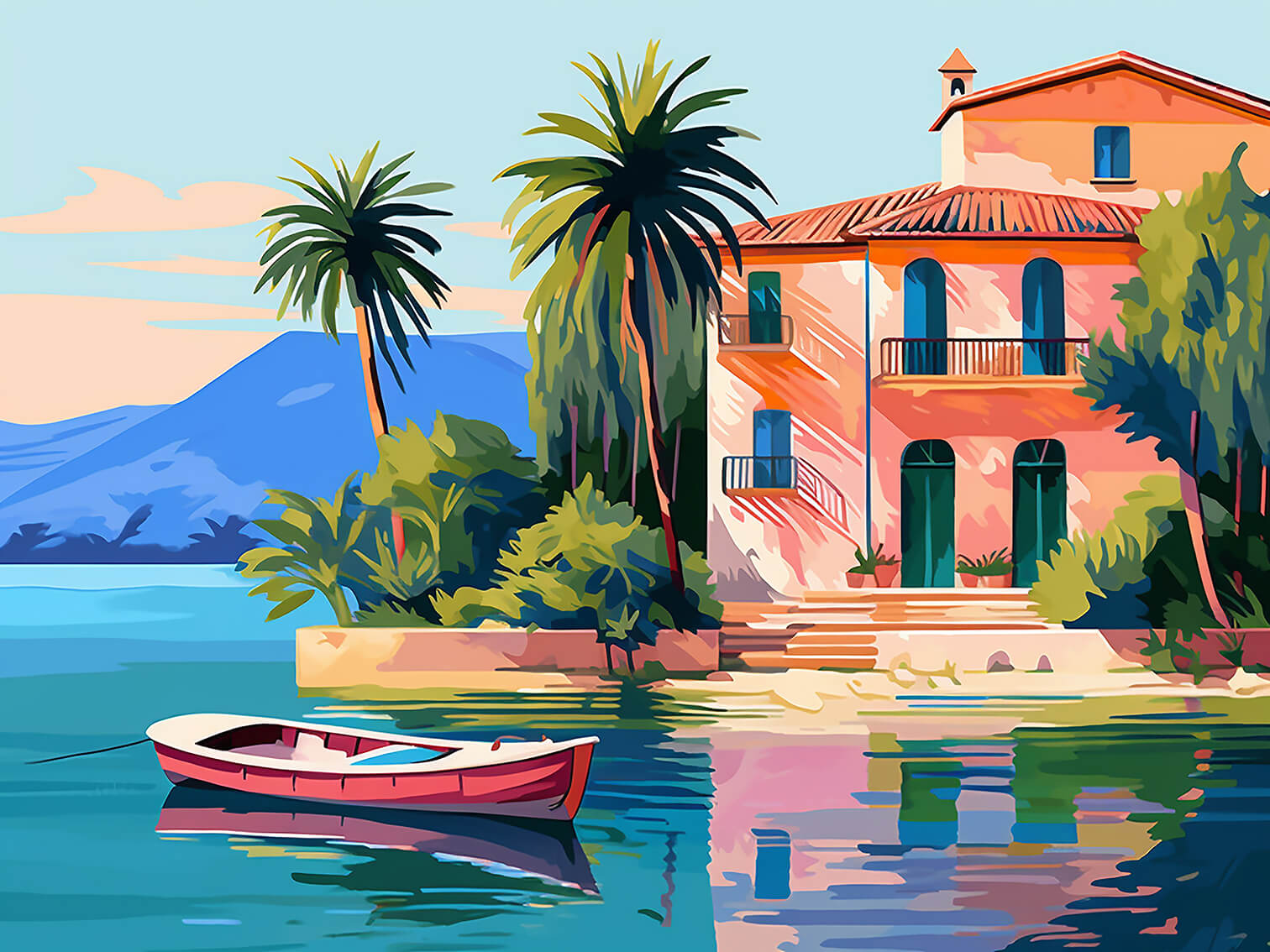 Lake house 2, 60x80 cm, original acrylic painting on canvas