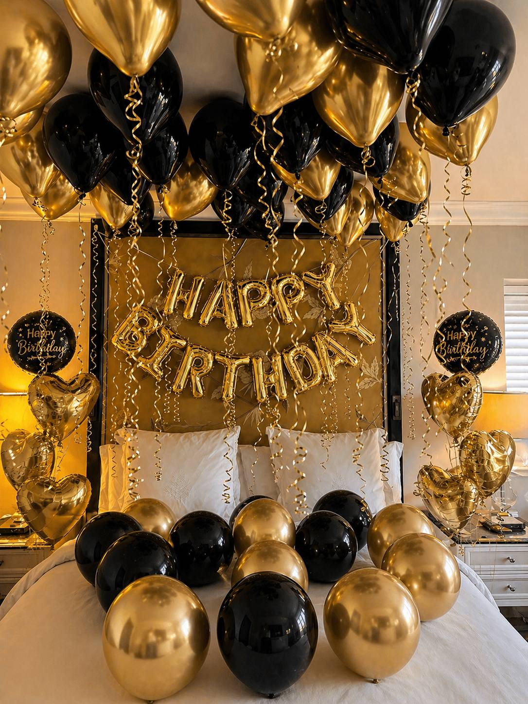 Black & Silver/Gold Birthday Balloon Room Setup Los Angeles