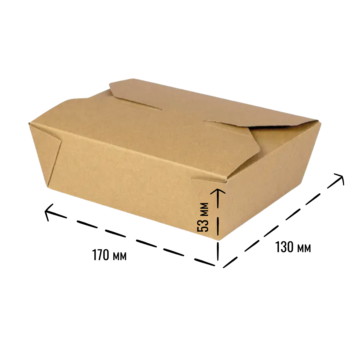 Ланчбокс клеєний крафт 170х130х53 мм, упаковка 50 шт, 024100007