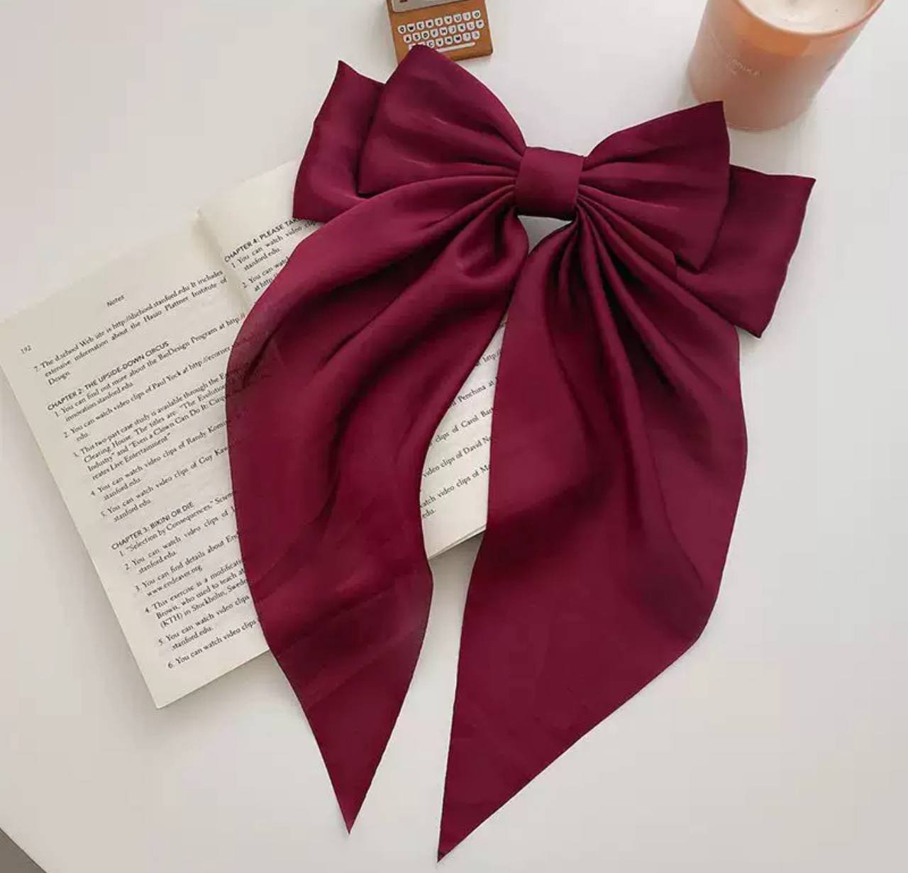 Заколка - бант атласний бордовий