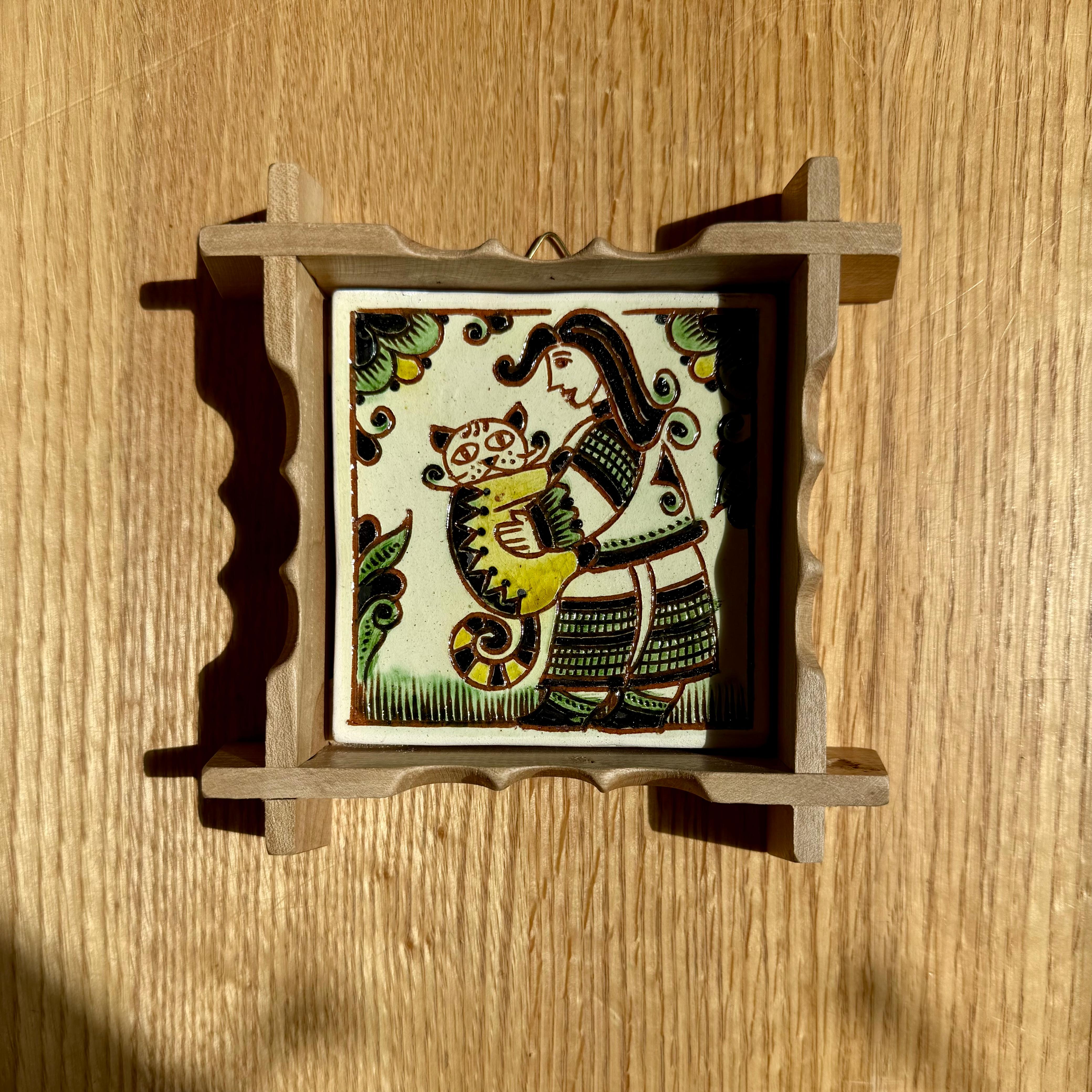 Плиточка у рамці "Дівчинка з котиком", 15*15 см